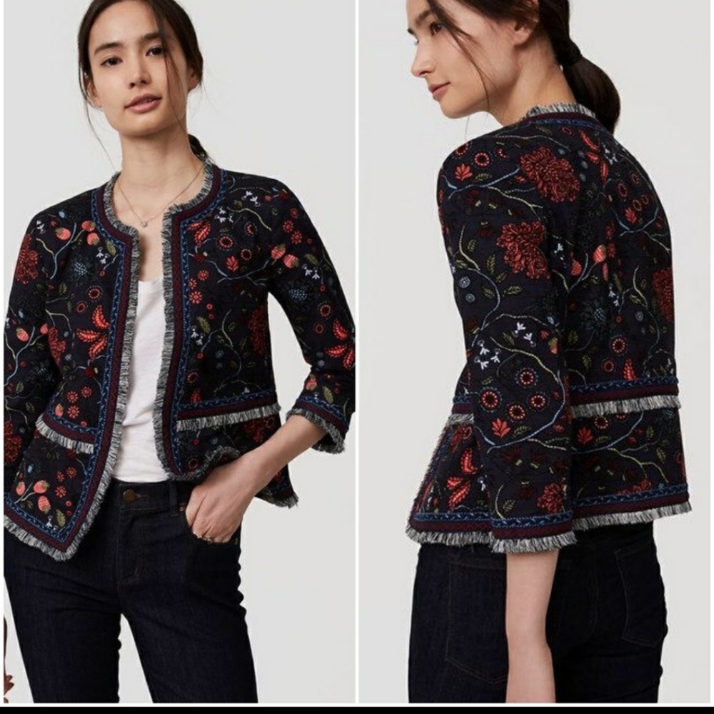 Ann Taylor LOFT Primavera Fringe Strawberry Open Front Blazer Jacket 6 Petite